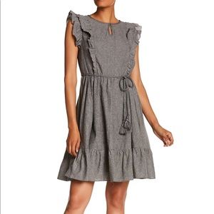Everleigh Gray Ruffle Sleeve Waist Tie Dress